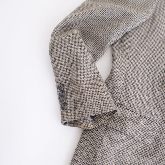 Andrew Fezza  Olive Houndstooth Silk & Wool Blazer Size 42R - Picture 11 of 15